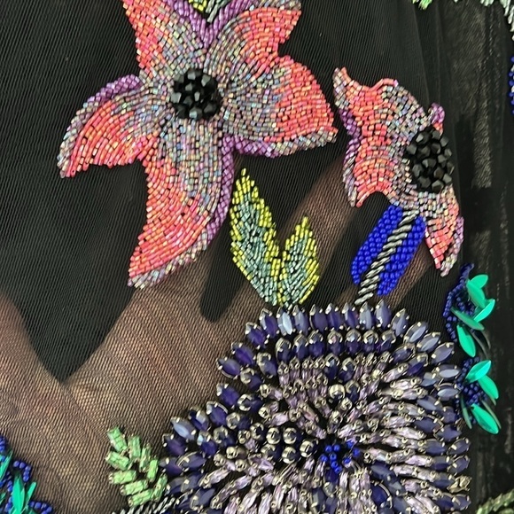 Anthropologie La Fuori Allure Black Floral Embellished Silk Mesh Mini Dress NWT - Picture 11 of 13